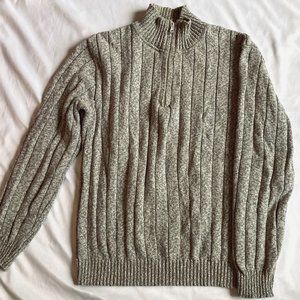 Oscar De La Renta 1/4 Zip Mock Neck Pullover Marled Brown Knit Men Sweater Large